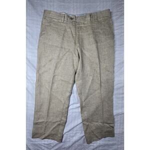 Angelico Mens Dress Pants 100% Linen Made in Italy Herringbone Beige 38 x 28